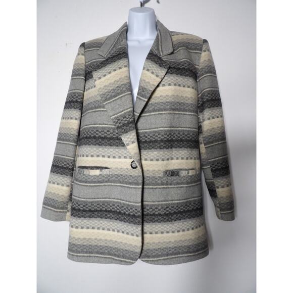 Braeton Small Wool Blazer Jacket Aztec Southwestern Gray Wool Office Career 90s - Picture 2 of 16